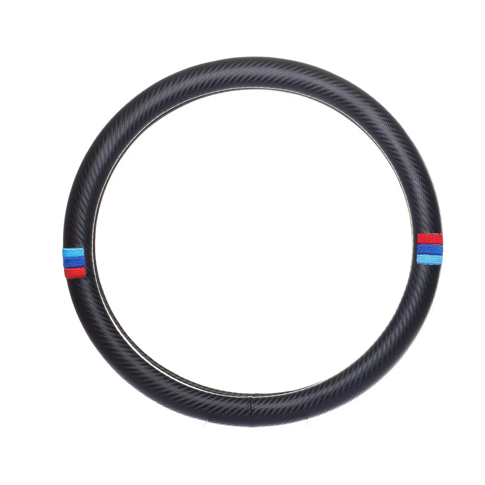 

Carbon Fiber Braid On Steering Wheel Covers Car Styling Skidproof Auto Embroidery Emblem Logo For BMW X1 X5 E53 E30 E87 E70 M Z