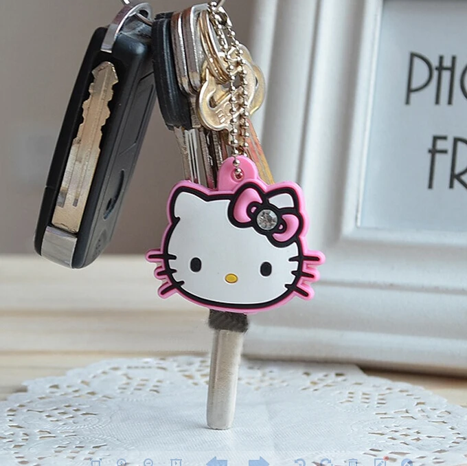 3PC/Lot Silicone Hello Kitty Key Cover Chain Cute Cartoon Key Caps