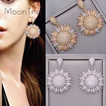 

MooTree 55mm Luxury Trendy Flower Cubic Zirconia Wedding Party Earring Fashion Jewelry for Women And Girl