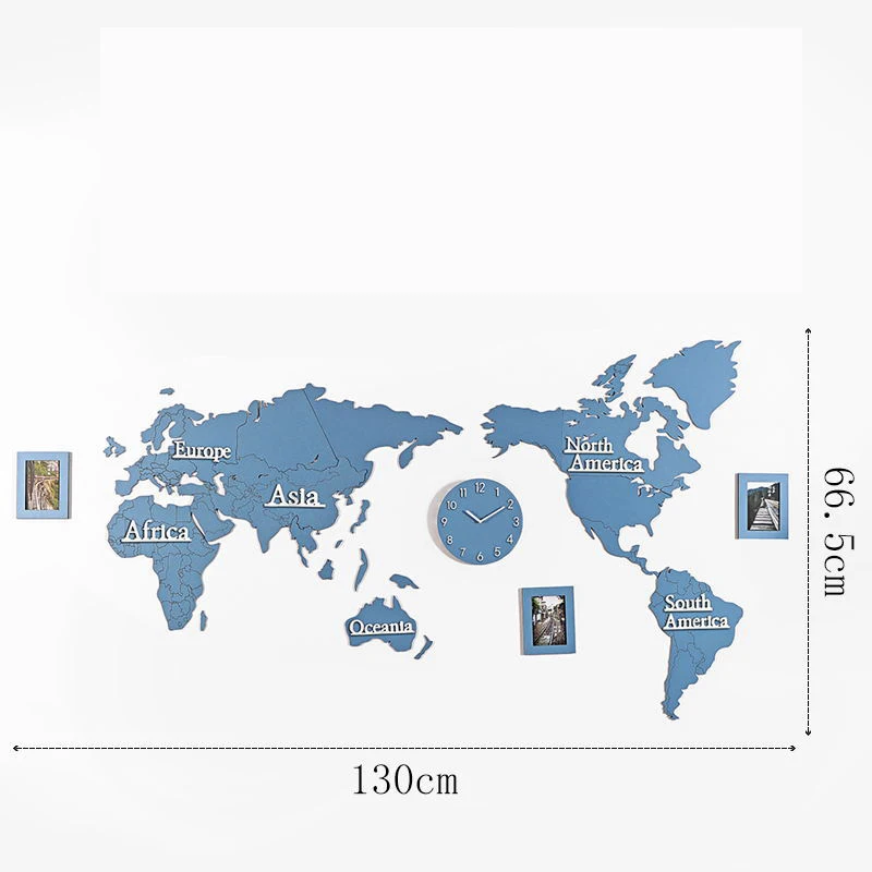 Креативная карта мира настенные часы настенные наклейки с фоторамкой большие деревянные настенные часы современный Европейский круглый немой relogio de parede - Цвет: blue with blue