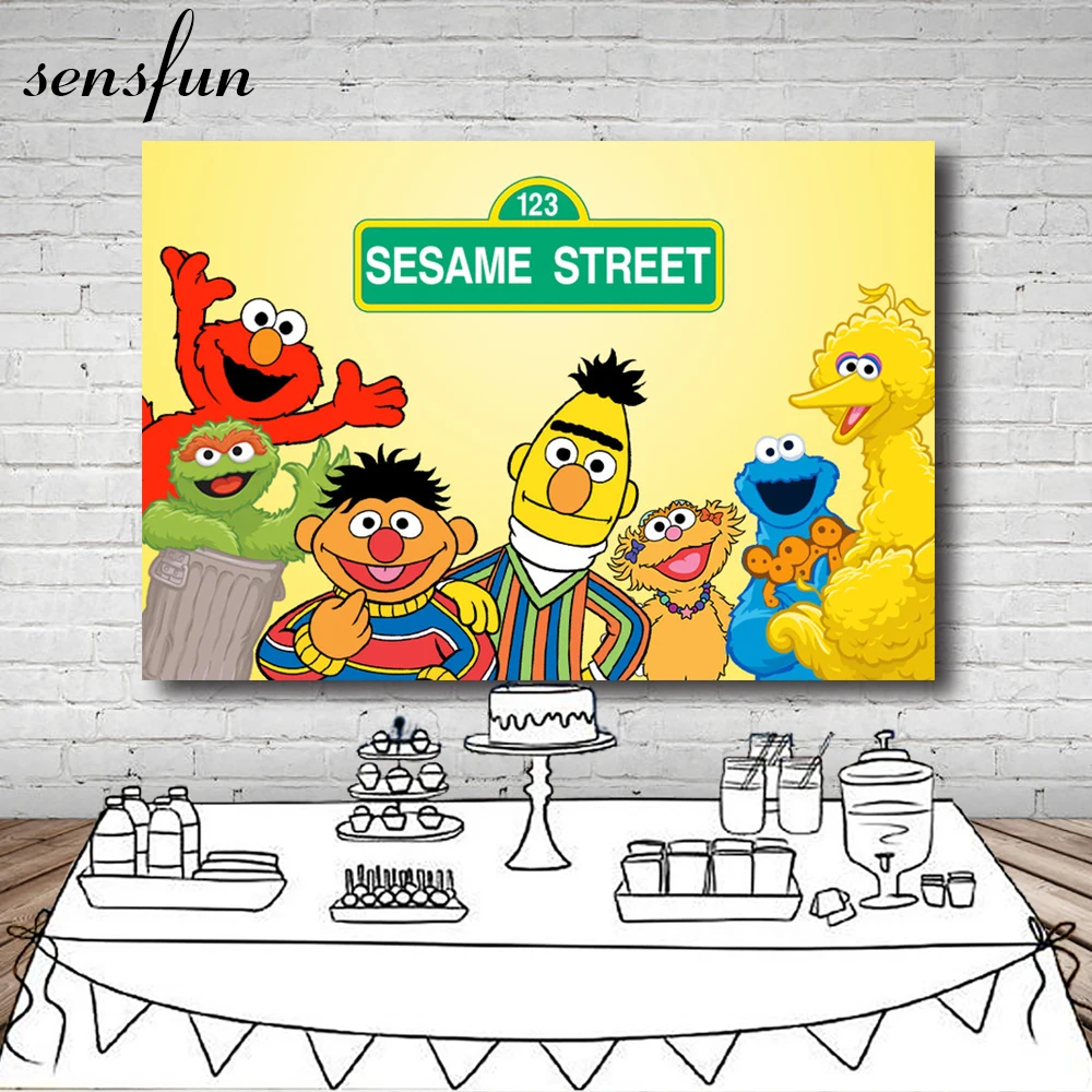 

Sensfun Birthday Photography Backdrops Sesame Street Elmo World Party Banner Photo Background for Pictures Customize Vinyl