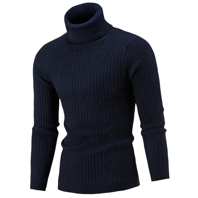 MONERFFI, осенне-зимний мужской свитер, Мужская водолазка, однотонный цвет, Повседневные свитера, мужские тонкие брендовые теплые вязаные пуловеры - Цвет: Navy Blue Style 1