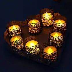 12 шт. светодиодный Чай свет свечи реалистичные Батарея-приведенный Беспламенное свечи с выдалбливают Абажуры для праздника украшают