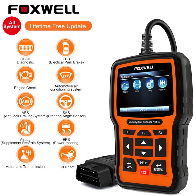 FOXWELL NT510 Full System OBD OBD2 Scanner ABS SAS AT SRS Airbag Crash