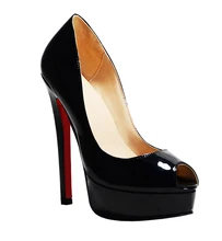 Shofoo Frauen Schuhe Schwarz Patentleder Frauen Peep Toe High Heels Rote Untere/Sohle Plattform größe 4-15