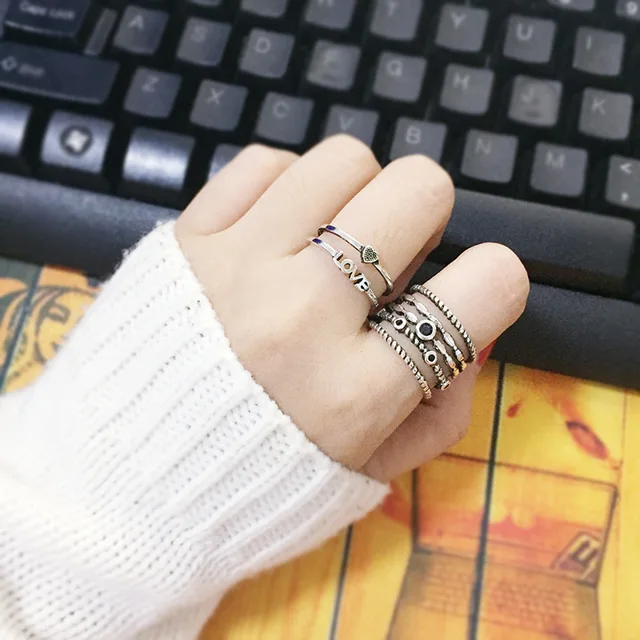 Anenjery Vintage Fashion Thai Silver Multilayer Black Hemp Rope Opening Rings 925 Sterling Silver Men Women Ring S-R356