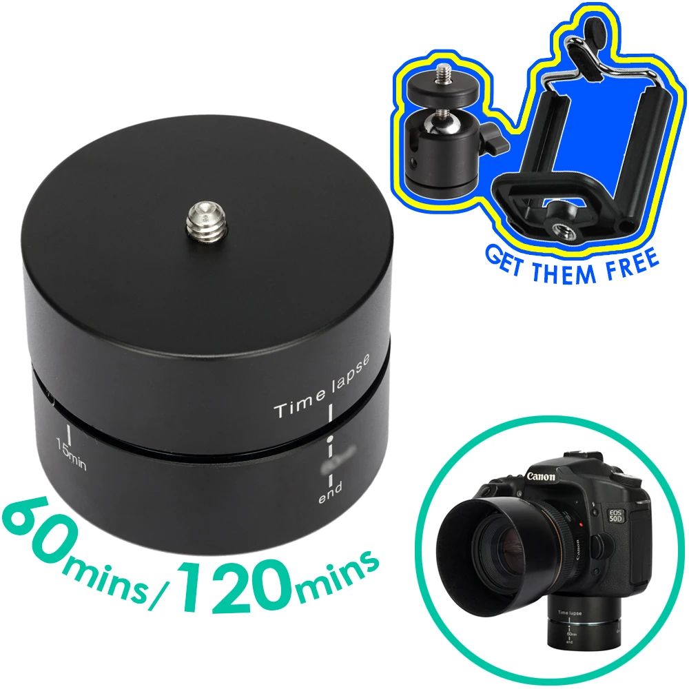 Photography Aluminum Panning 360 Degree Timing Rotating Time Lapse Stabilizer Tripod Head Adapter For Canon Nikon DSLR Gopro Photography Aluminum Panning 360 Degree Timing Rotating Time Lapse Stabilizer Tripod Head Adapter For Canon Nikon DSLR Gopro