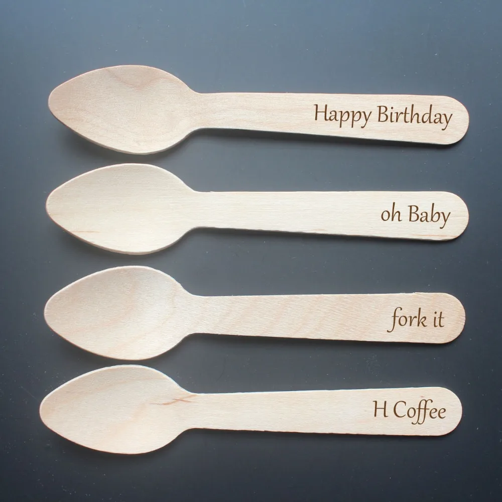 100 Personalized Mini Small Wooden Spoons Disposable Utensils Ice Cream