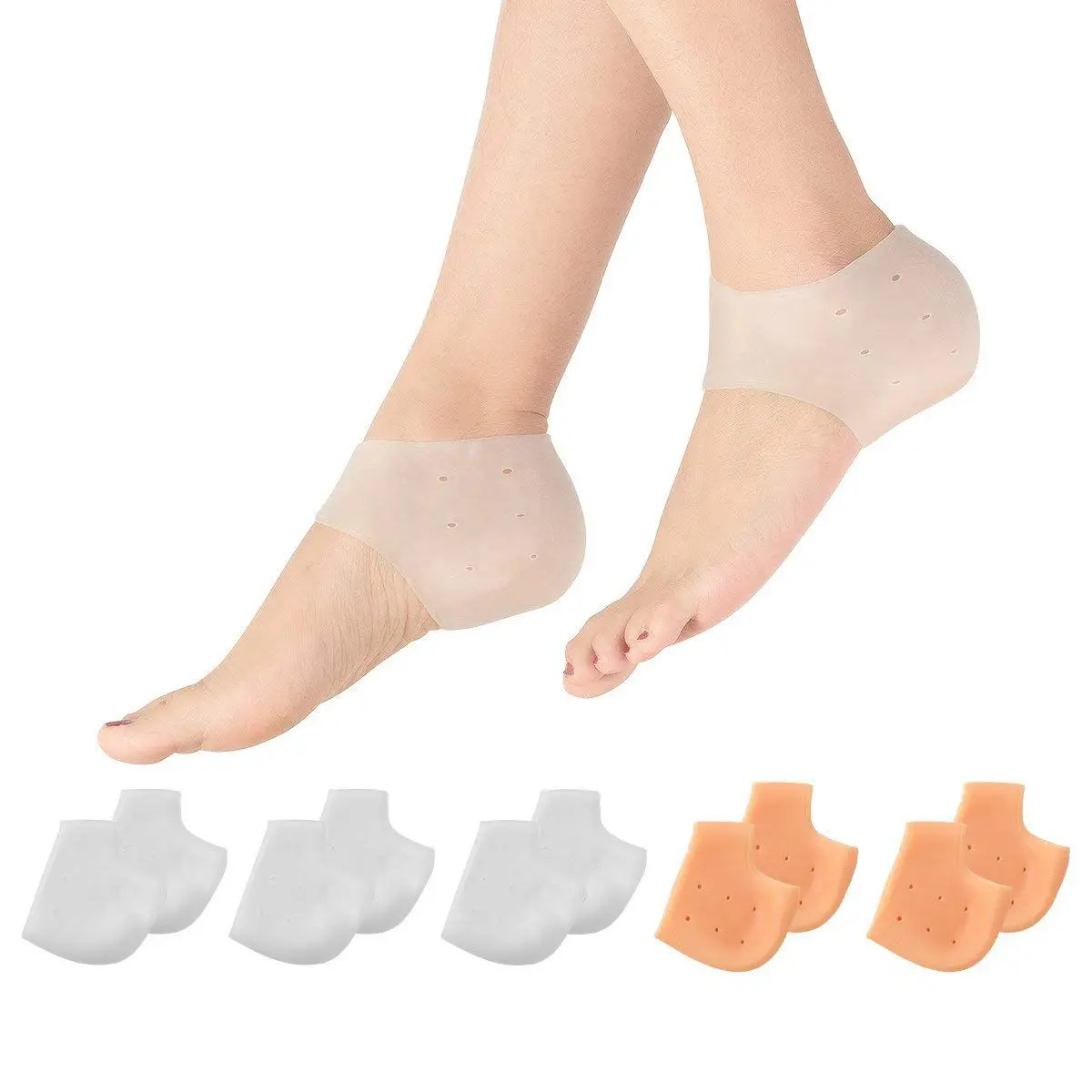 

FGGS 5Pairs Heel Sleeves, Breathable Silicone Heel Socks Protectors to Repair Dry Cracked Heel and Reduce Pains of Plantar Fas