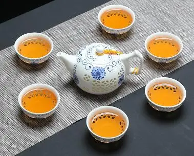 Синий белый изысканный керамический чайник чайники фарфорная чашка для чая Китайский кунг-фу чайный сервиз, кружка для вина - Цвет: 1 Pot 6 Cups B