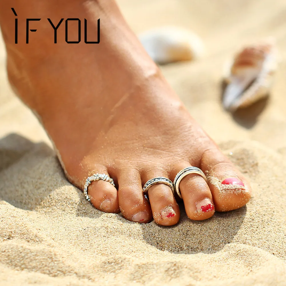 IF YOU 3PCS/Set Summer Beach Flower Toe Ring Set Women Vintage Charm