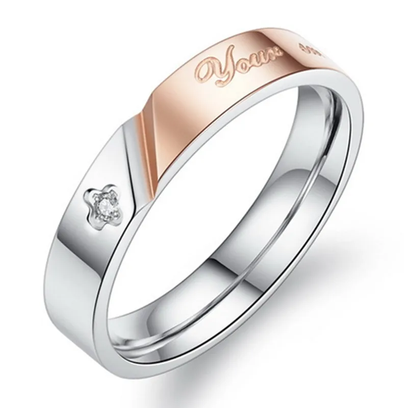 New fashion English letters Ring Exquisite Cubic Zircon crystal ring men and women couple rings titanium