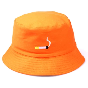 

Men Women Cigarette Shape Embroidery Fisherman Hat Bucket Hat Hip Hop Flat Hat Black Orange Color