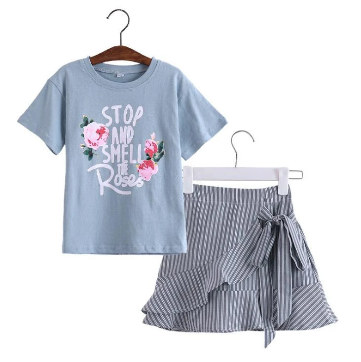 de 2 de para niñas, Camiseta de algodón, falda de cola de pez, para 6, 8, 10, 12 y 14 años, verano 2019|set de ropa| - AliExpress