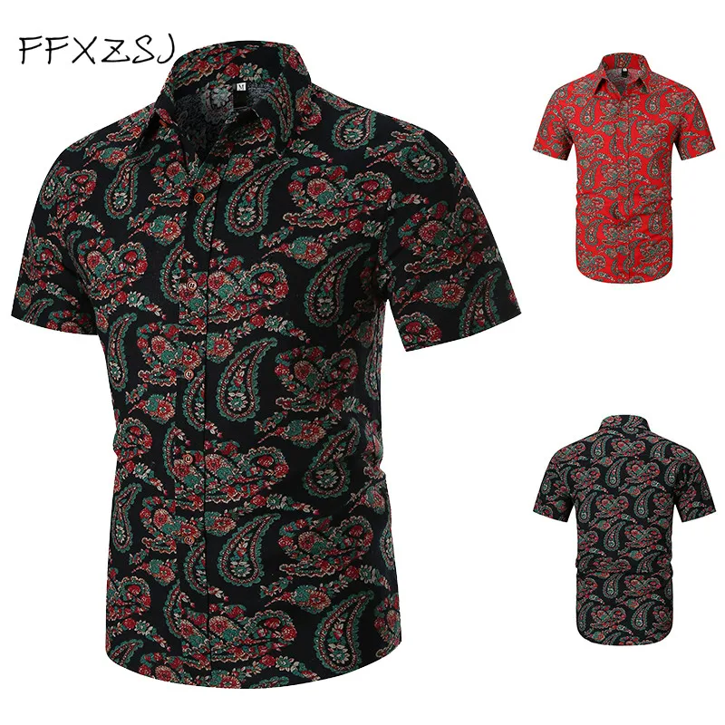 

Men Hawaiian Shirt 2019 Brand New Short Sleeve Paisley Shirt Men Slim Fit Summer Beach Casual Floral Shirt Male Camiseta Hombre