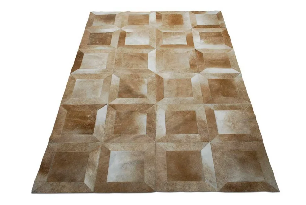 233 Home Brown Patchwork Cowhide Rug Cube Design No