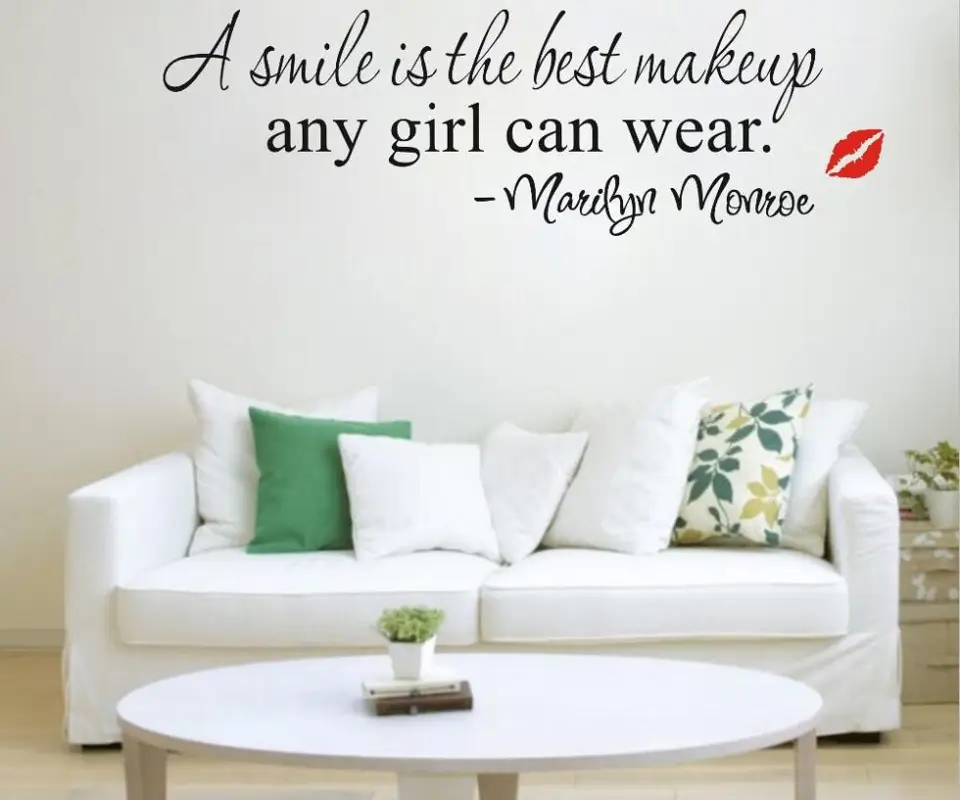 A Smile Is The Best Makeup English Words Quotes Wall Stickers Decals Marilyn Monroe Lip Vinyl Mural Art Girls Room Decor Art Glass Wall Decor Art Wall Decorart Decor Nail Polish Aliexpress
