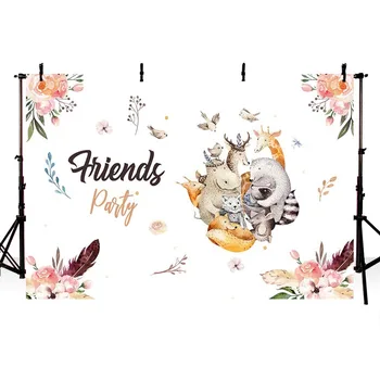 

NeoBack Cartoon Backdrop Jungle Party wild Animals Birthday Children Giraffe Plant Flower Background Photocall