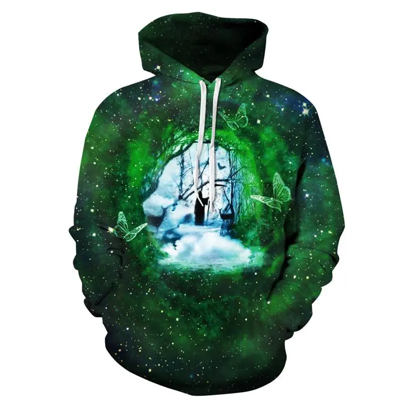 2017 Fashion Green Space Galaxy Hoodies Sweatshirt Butterfly 3d Printed Cool Hoodies Men Women