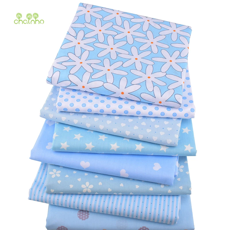 Chainho, 8 шт./лот, синяя Геометрическая серия, саржевая хлопковая ткань с принтом, Лоскутная Одежда для шитья своими руками, стеганый материал для детей и малышей