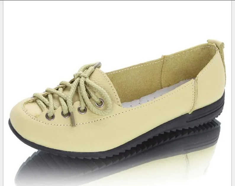 

2015 autumn mother work shoes genuine leather women shoes Lace-Up Ballet Flats Comfort Anti-skid nurse Shoes H1211