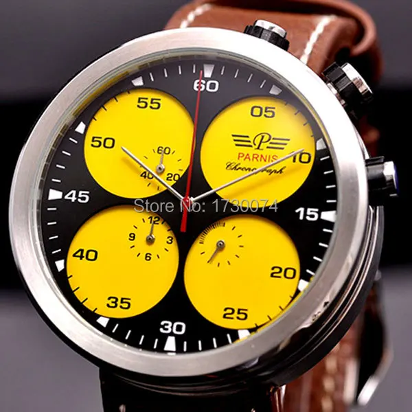 Parnis watch 48mm black yellow Sandwich dial full chronograph quartz