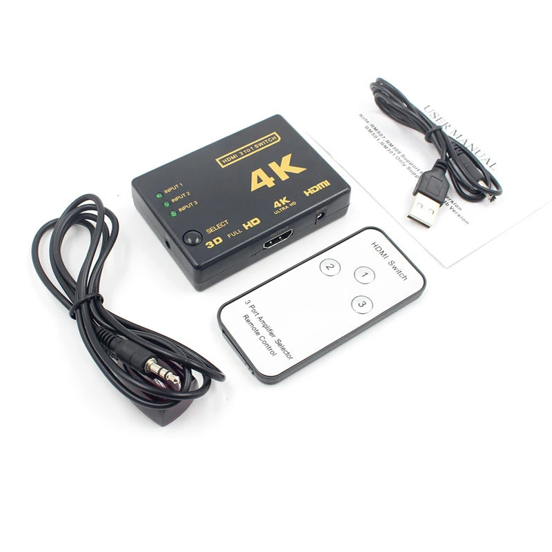

HDMI Switch, 3 Port 4K*2K HDMI Switcher Splitter Box Ultra HD for DVD HDTV Xbox PS3 PS4 With IR Infrared Receiver Remote Control