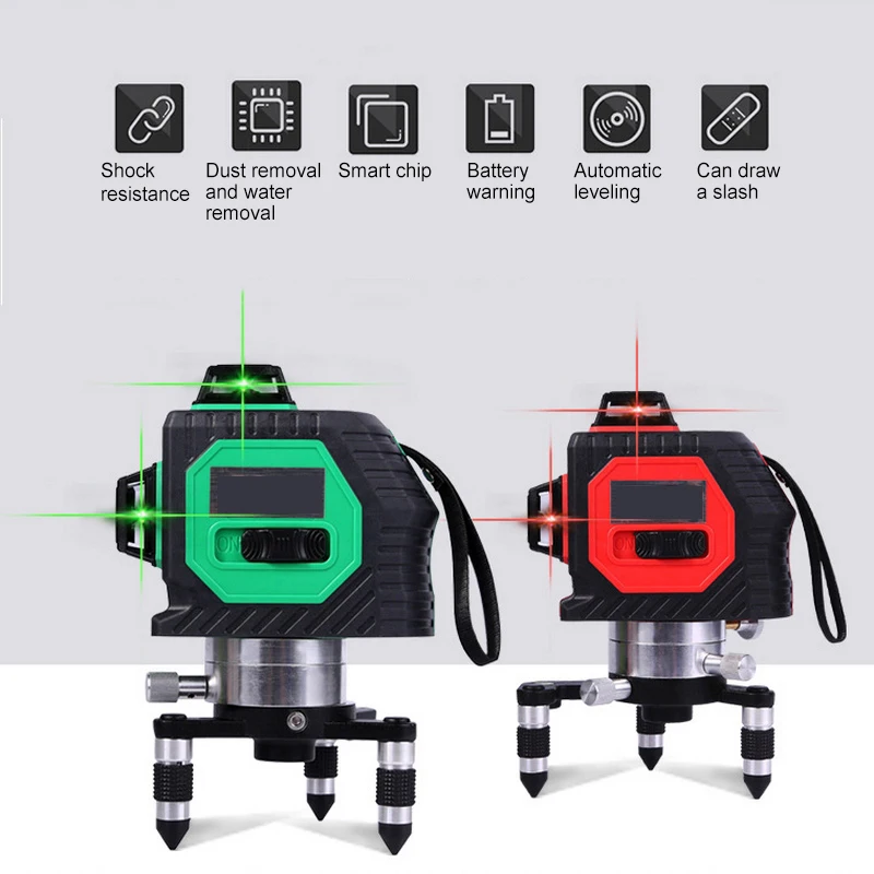 

3D 12 Lines Laser Level with Tripod Powerful Beam Red Green Laser Line Self Level 360 Vertical Horizontal Laser Level Tools