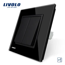 Envío Libre, Fabricante Livolo Lujo Panel Negro Crystal Glass, 2 Cuadrillas 2 Manera, Interruptor de Botón, VL-C7K2S-12
