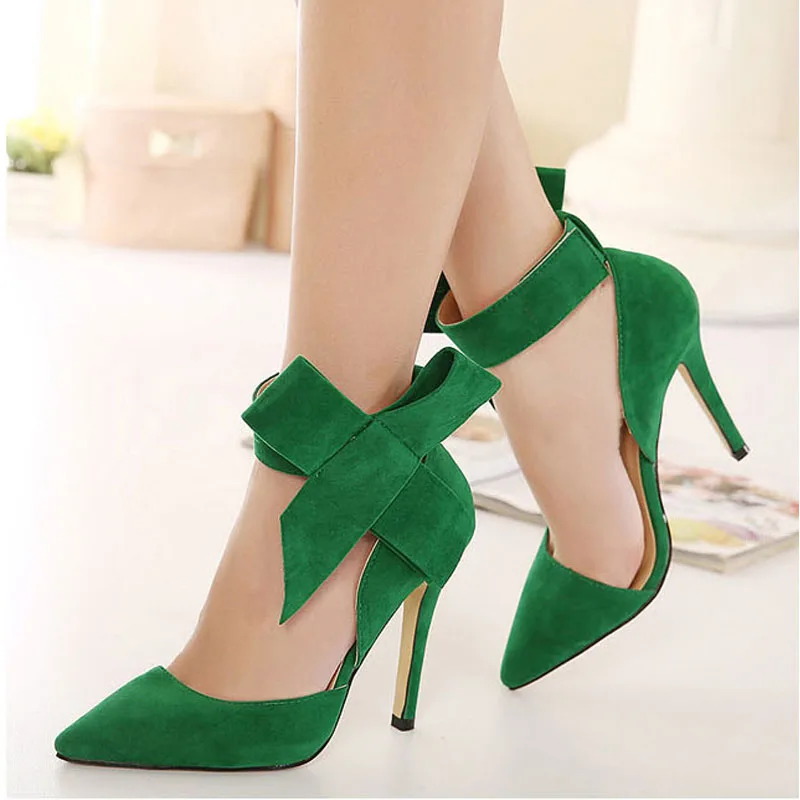 New Thin High Heels font b Women b font Pumps Sexy Pointed Toe Removable Bowtie Party