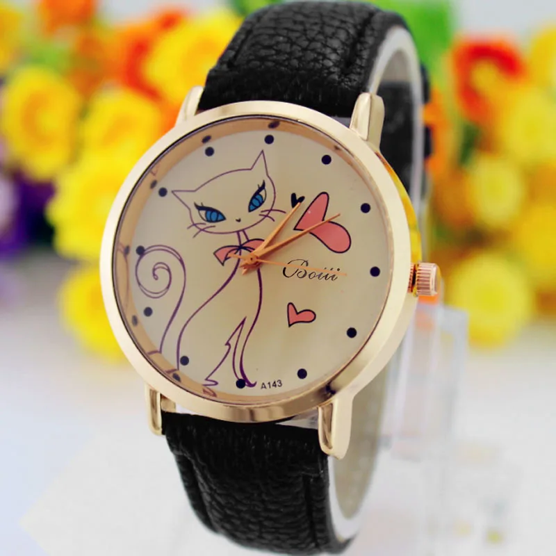 Relogio feminino, роскошные модные женские Аналоговые кварцевые наручные часы с ремешком из искусственной кожи, часы с милым котиком, повседневные нарядные часы