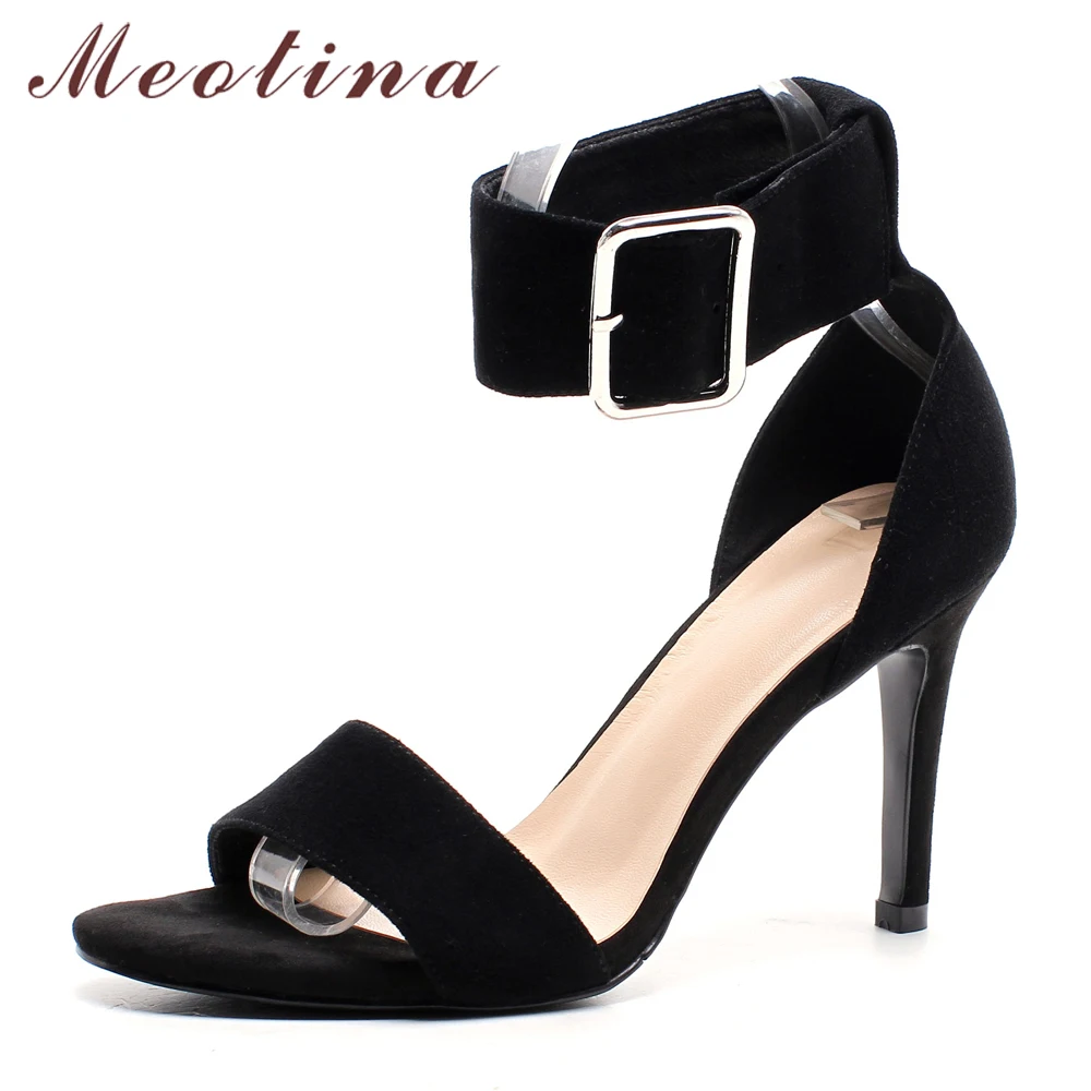 

Meotina Women Sandals Summer Shoes Stiletto High Heel Ankle Strap Shoes Buckle Open Toe Sexy Female Sandals New Black Size 34-39
