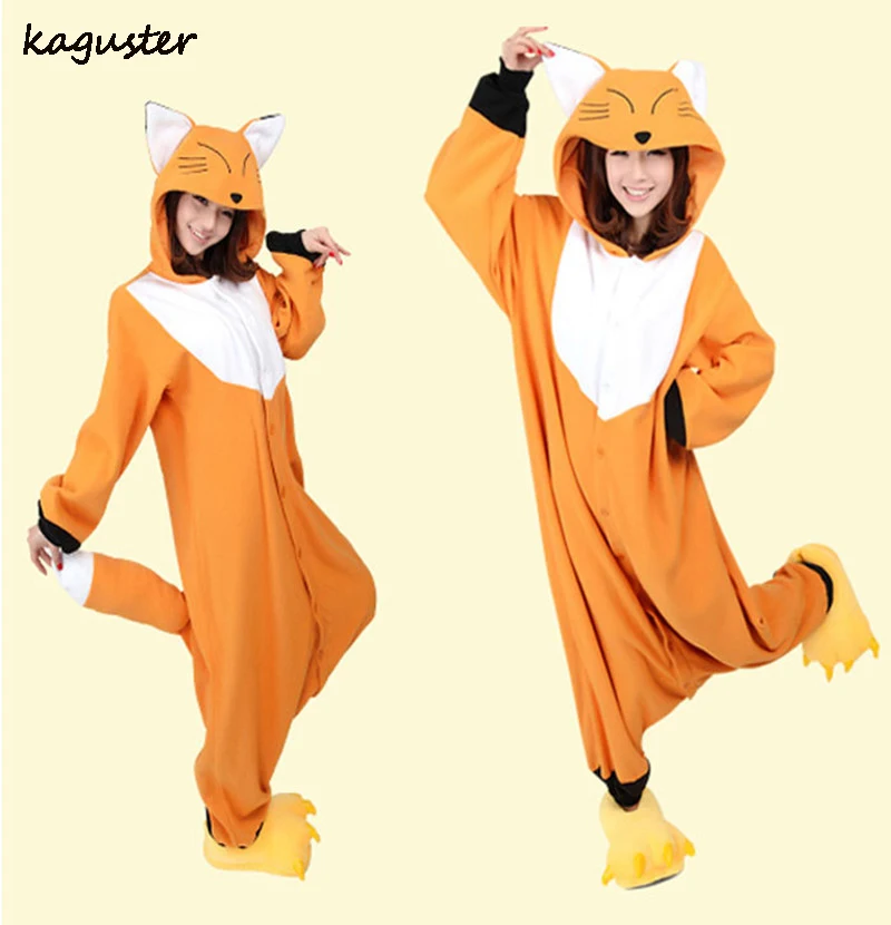 Flannel Lovers Couples Anime Onesie Fox Pajamas Cosplay Costume Adult Animal Sleepwear Kigurumi For Halloween Party Wear |