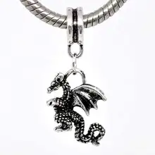 Европейский стиль Подвески-слайдеры Дракон античное серебро 30 мм(1 1/") х 13 мм(4/8"), 2 шт