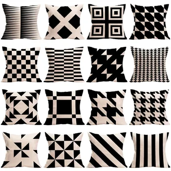 

New digital printing black and white geometric linen pillowcase home decoration sofa cushion cover car nap pillow cover