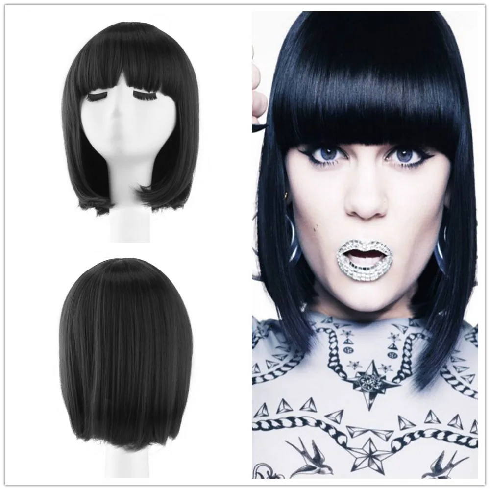 Free Shipping Deluxe Jessie J Mia Wallace Short Black Blunt Bob