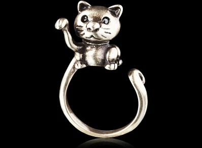 Wholesale Newest Fashion Retro Animal Jewelry Pet Lucky Cat Ring Couple Transport Finger Creative Birthday Gift-12Pcs /Lot | Украшения и