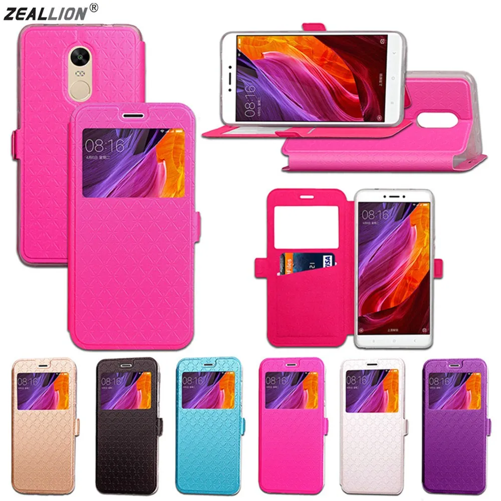 

ZEALLION For Xiaomi Redmi 4A 5 5A 5 Plus Note 5A 4x Note 5 Pro Case Rhombus PU Leather Window View Card Slot Flip Stand Cover