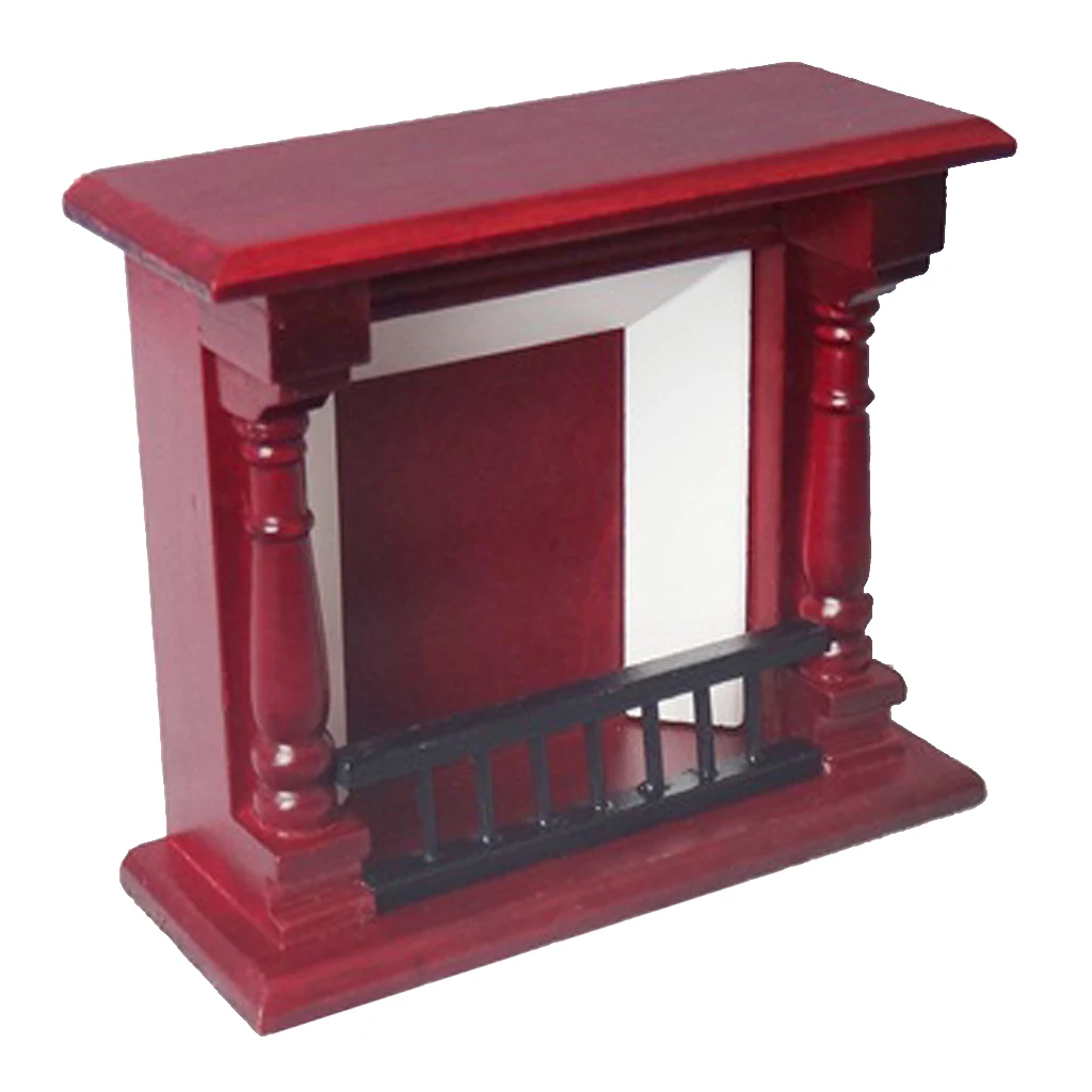 1:12 Dollhouse Miniature Fireplace Furniture Room Wooden Vintage Red Fireplace, Mini Wood Fireplace for Doll House