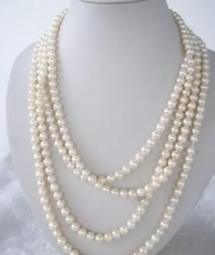 

Hot sale new Style >>>>>SUPER LONG 120 INCH WHITE FRESHWATER REAL PEARL NECKLACE 7-8MM