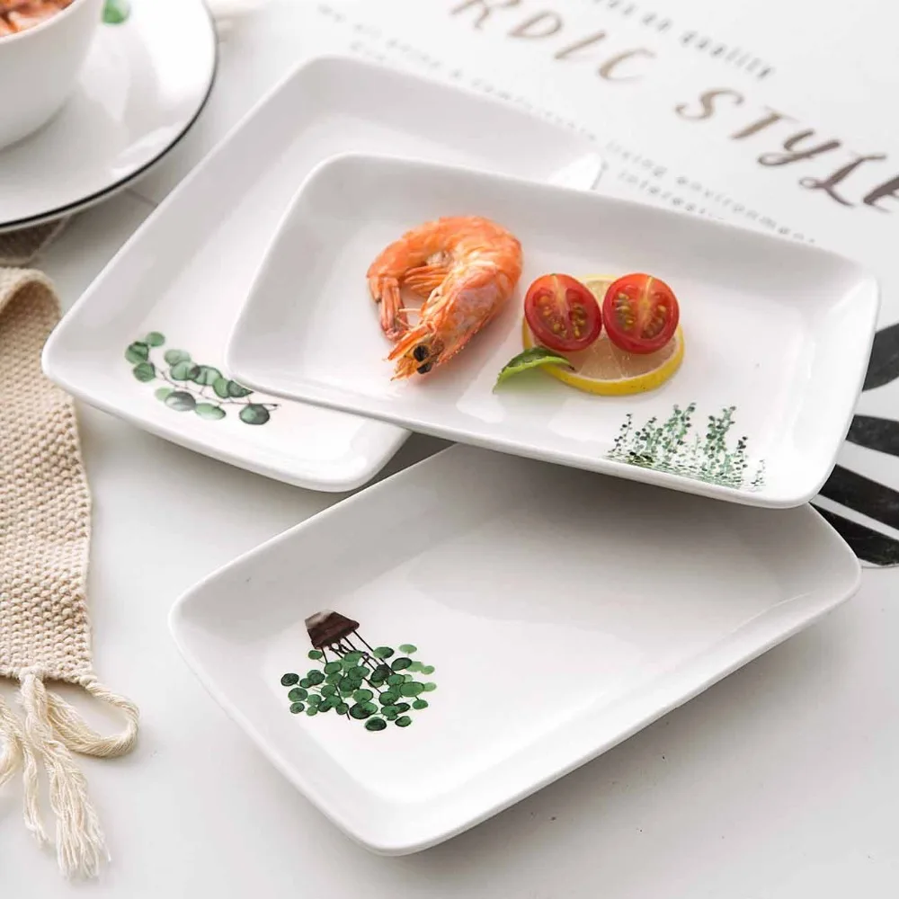 

OTHERHOUSE Dinner Plates Ceramic Fruit Dish Sushi Plate Creative Tableware Salad Dishes Dessert Cake Plate Rectangle Dinnerware