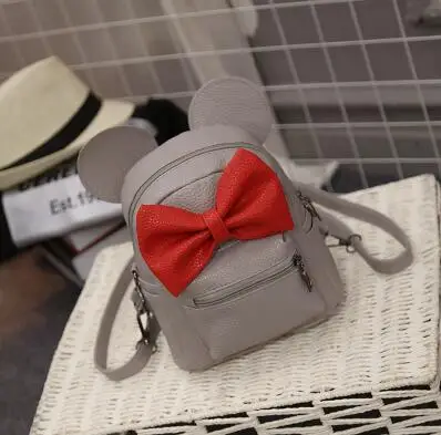 Женский рюкзак, новинка, искусственная кожа, женская сумка, рюкзаки для девочек-подростков, милые животные, уши, милый бант, дикая школьная женская маленькая сумка - Цвет: Style 3Gray red bow