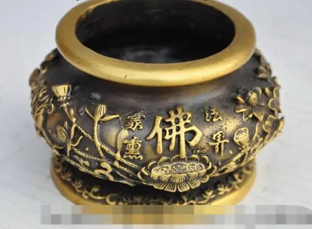 

S1909 5" chinese buddhism bronze temple joss lotus buddha statue Incense Burner Censer