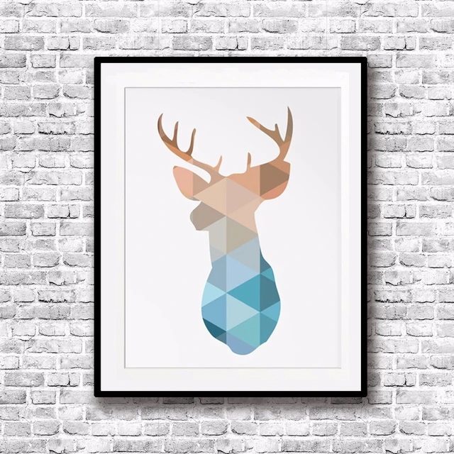 HOT Deer Head Print, Deer Art, Printable Deer, Wall Art Print Art Canvas  Poste, Geometric Animals Home Decor, Frame Not included - AliExpress
