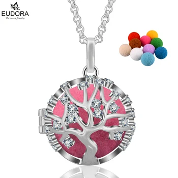 

Family Tree Eudora Angel Caller Crystal Aromatherapy Diffuser Locket Pendant Necklace DIY Maternity Jewelry With Pompon Ball