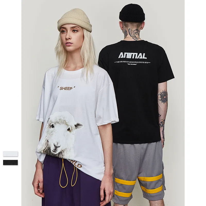 

Men Women Tshirt Kanye West Childlike little sheep print Harajuku Hip Hop Cotton boyfriend oversized streetwear funny t shirt