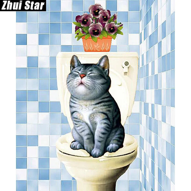 

Zhui Star Full Square Drill 5D DIY Diamond Painting "Cat and toilet" 3D Embroidery set Cross Stitch Mosaic Decor gift VIP