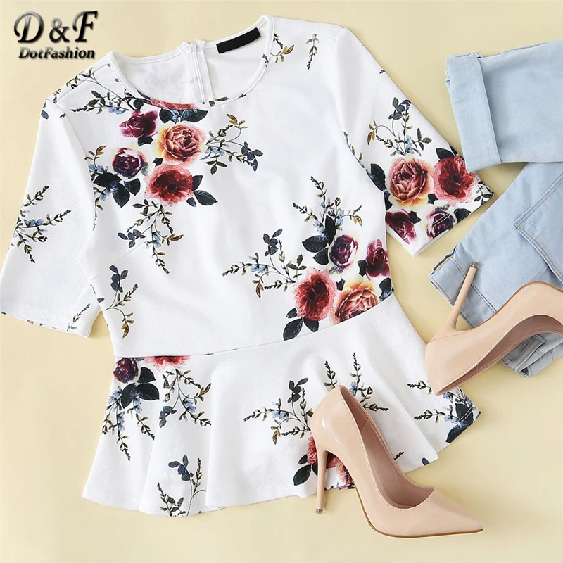 Dotfashion Zipper Back Ruffle Hem Peplum Top 2018 New Round Neck Floral Zipper Women Blouse Multicolor Short Sleeve Blouse Dotfashion Zipper Back Ruffle Hem Peplum Top 2018 New Round Neck Floral Zipper Women Blouse Multicolor Short Sleeve Blouse