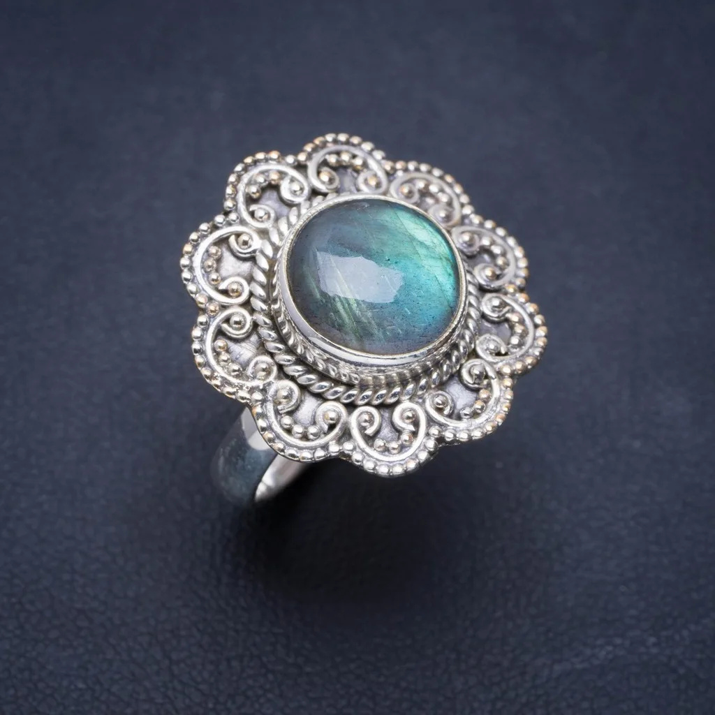 

Natural Blue Fire Labradorite Handmade Unique 925 Sterling Silver Ring 8 A1072