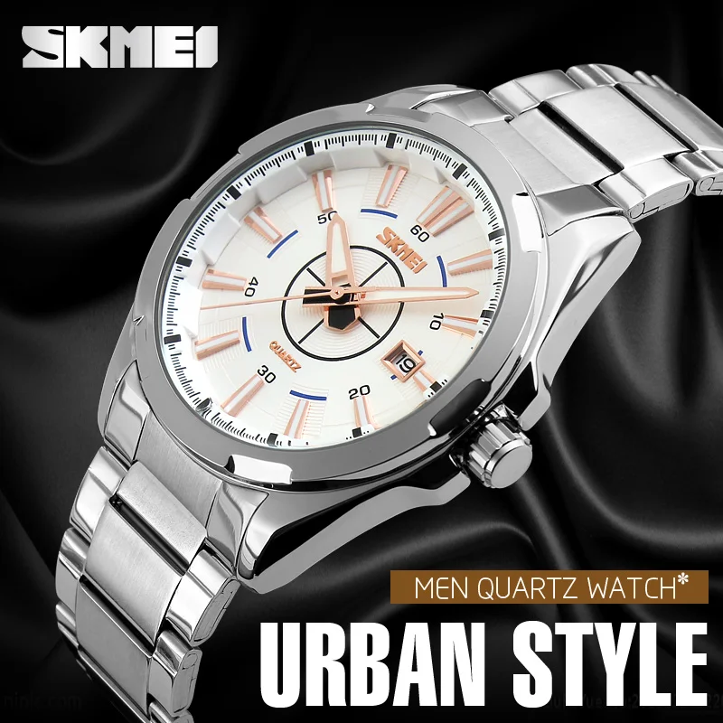 

SKMEI Men Luxury Fashion Analog Quartz Watch Relogio Masculino Complete Calendar Stainless Steel Waterproof Mens Wristwatches